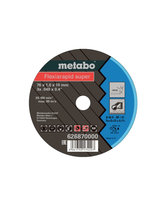 DISCO 76X1X10 PARA AMOLADORA BATERIA PEQUEÑA METABO
