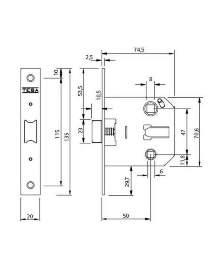 PICAPORTE UNIFICADO YALE/AZBE 47mm