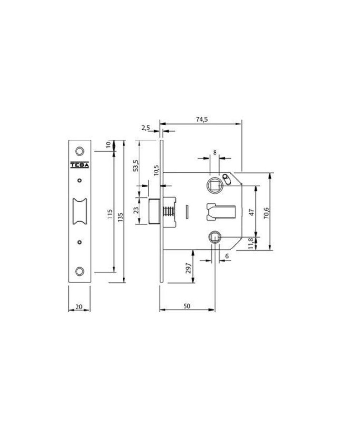 PICAPORTE UNIFICADO 47mm COLOMA 2 FERRETEROS