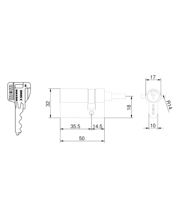 CILINDRO PARA CERRADURA C/POMO DOM-MCM