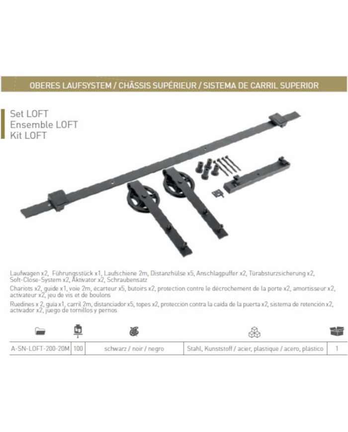 KIT PUERTA RUSTICA 2M VISTA 100KG DIVALFER