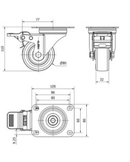 RUEDA GIRA. 80 MM FRENO 2-2366 POLIURE