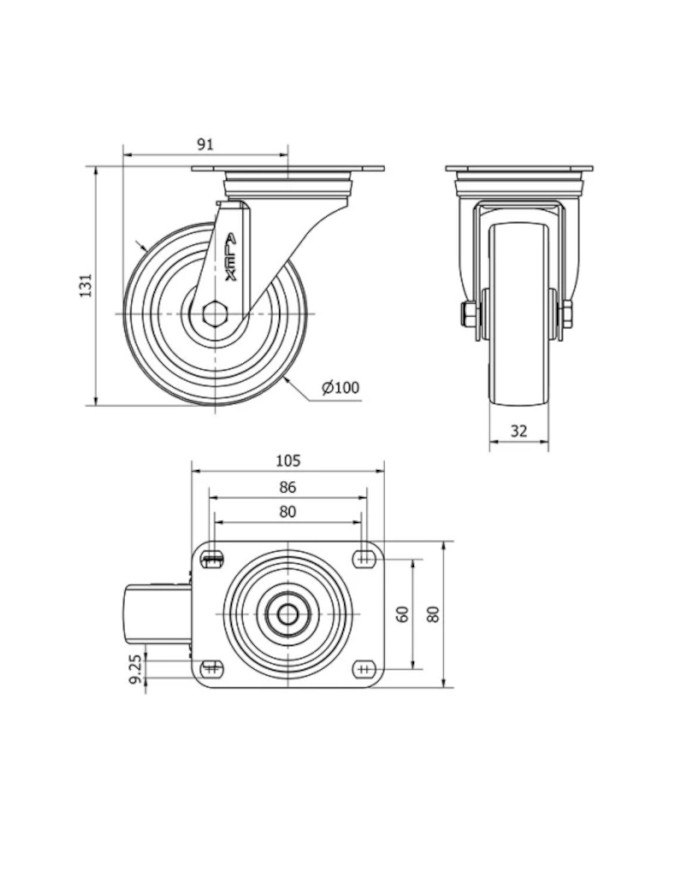 RUEDA GIRA. 100MM  2-2355 POLIURETAN