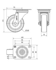 RUEDA GIRA. 100MM  2-2355 POLIURETAN