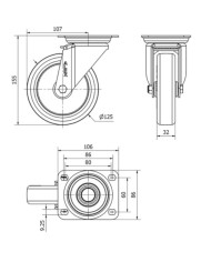 RUEDA GIRA. 125MM 2-2357 POLIURETANO