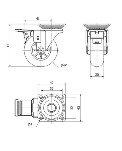 RUEDA SLIP D50 PLETINA TRANS, C/FRENO