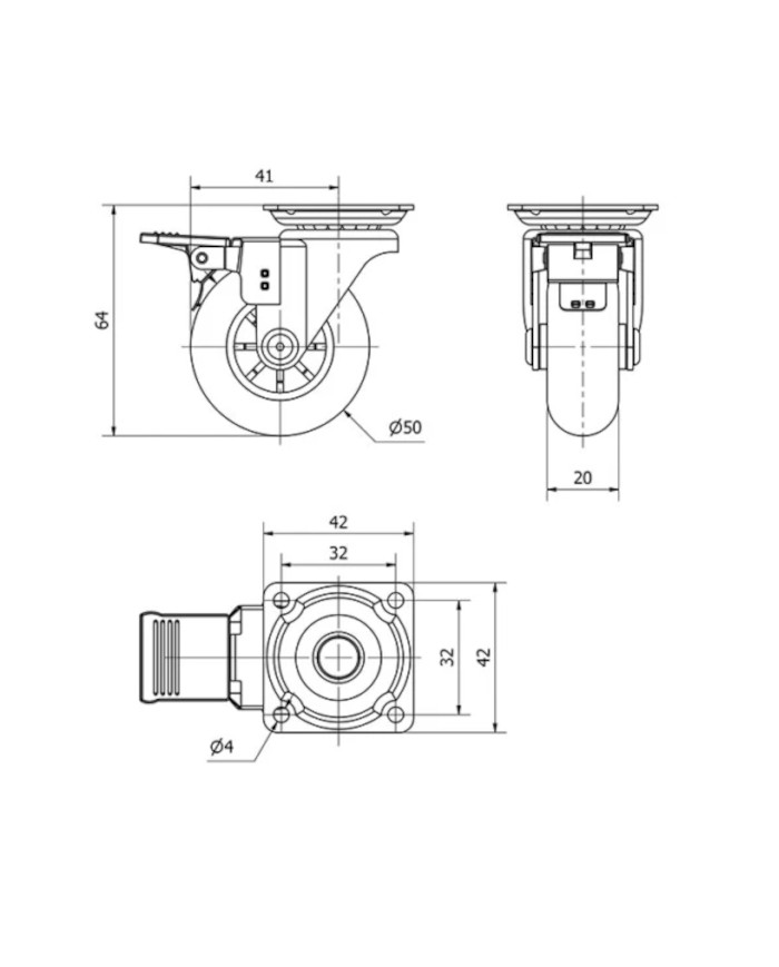 RUEDA SLIP D50 PLETINA TRANS, C/FRENO