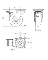 RUEDA SLIP D50 PLETINA TRANS, C/FRENO