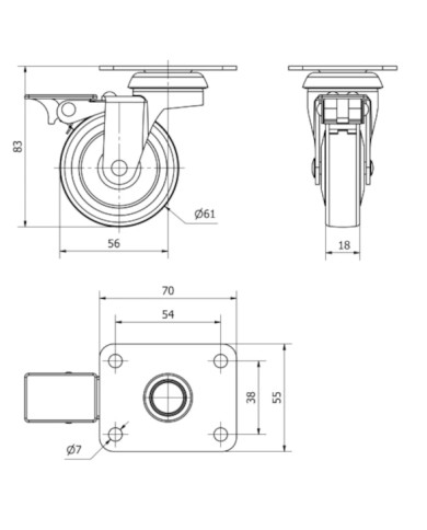 RUEDA GIRA. 60MM FRENO TW0160 GOMA
