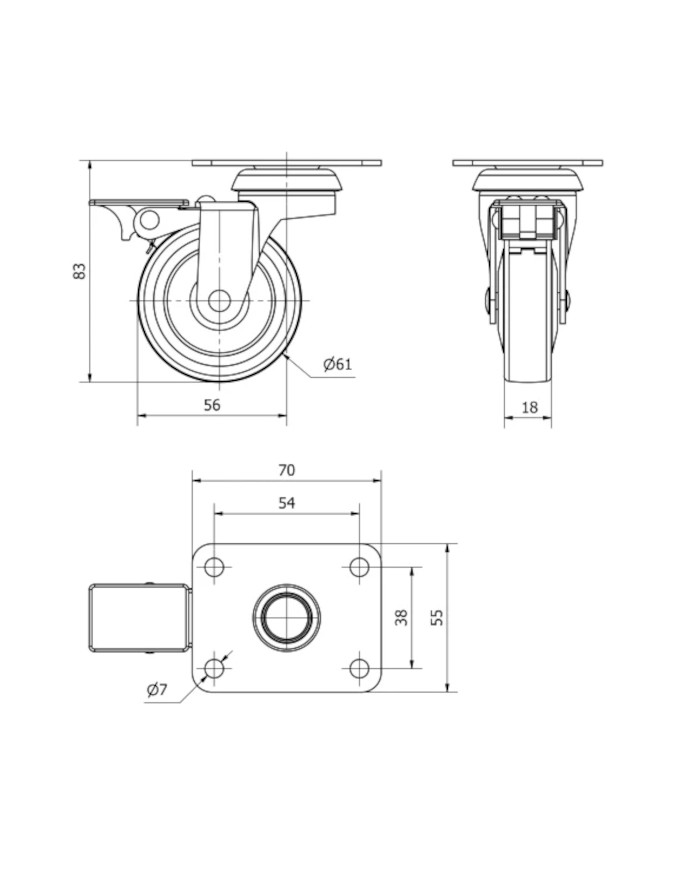 RUEDA GIRA. 60MM FRENO TW0160 GOMA