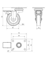 RUEDA GIRA. 60MM FRENO TW0160 GOMA