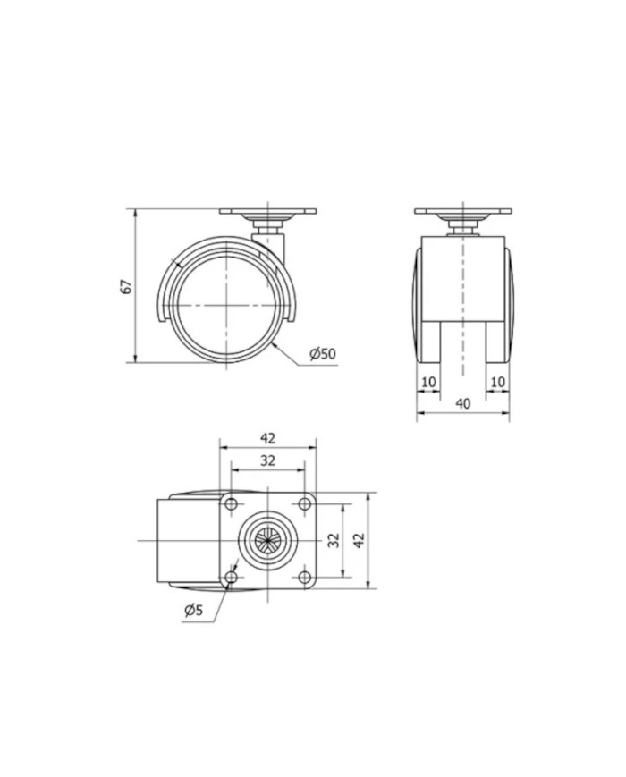 RUEDA GIRA. 1-0642 50MM PLETINA 42X42