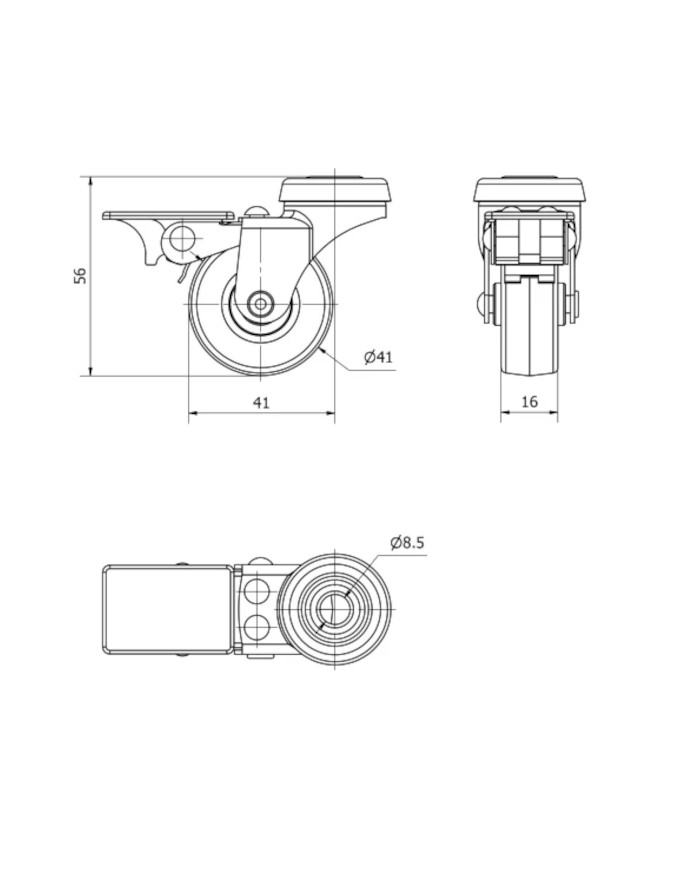 RUEDA GIRA. 40MM TW0161 FRENO GOMA G
