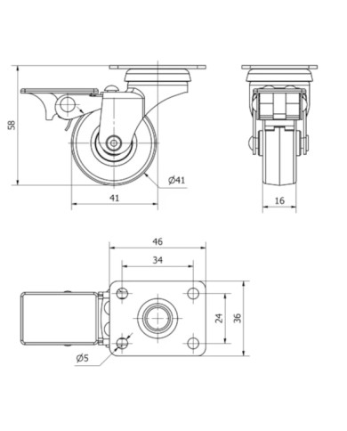 RUEDA GIRA. 40MM FRENO TW0158 GOMA
