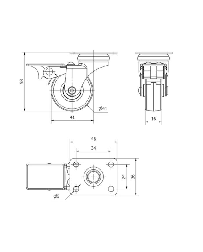 RUEDA GIRA. 40MM FRENO TW0158 GOMA